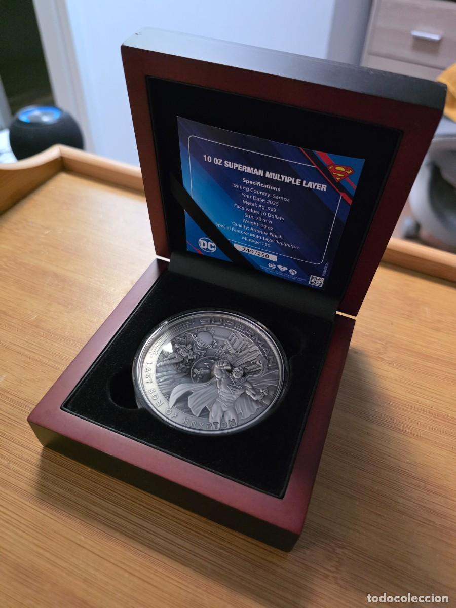 Medallas tem&aacute;ticas: Moneda Superman 10 oz Plata .999 Samoa 2025 - Tirada 250 - Caja y COA