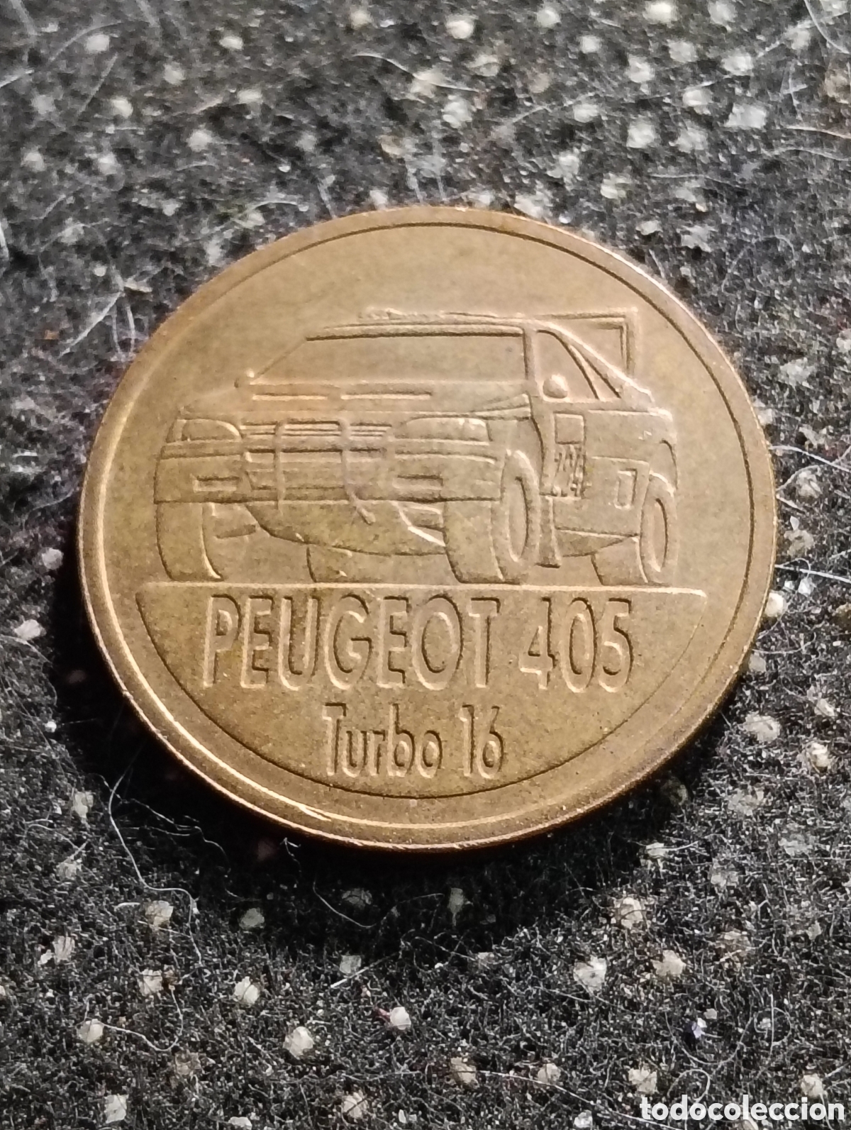 Medallas tem&aacute;ticas: Medalla Paris - Dakar Vencedor 1989, Peugeot 405 turbo 16, mide 3 cm de di&aacute;metro