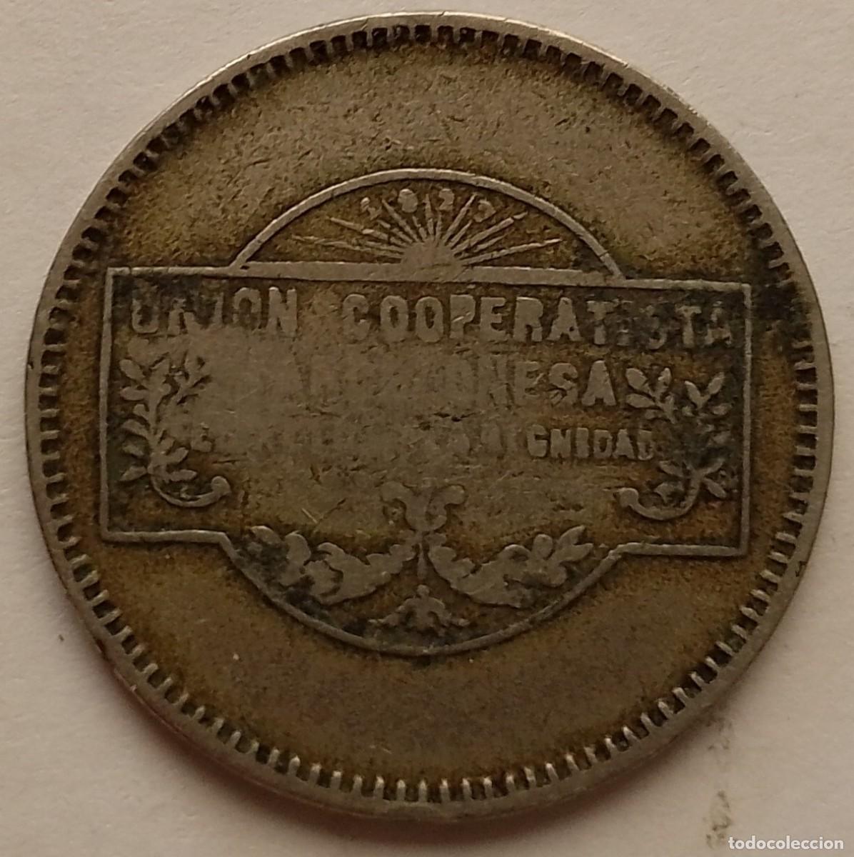 Medallas tem&aacute;ticas: FICHA UNION COOPERATISTA DE BARCELONA,DIGNIDAD 1 PESETA
