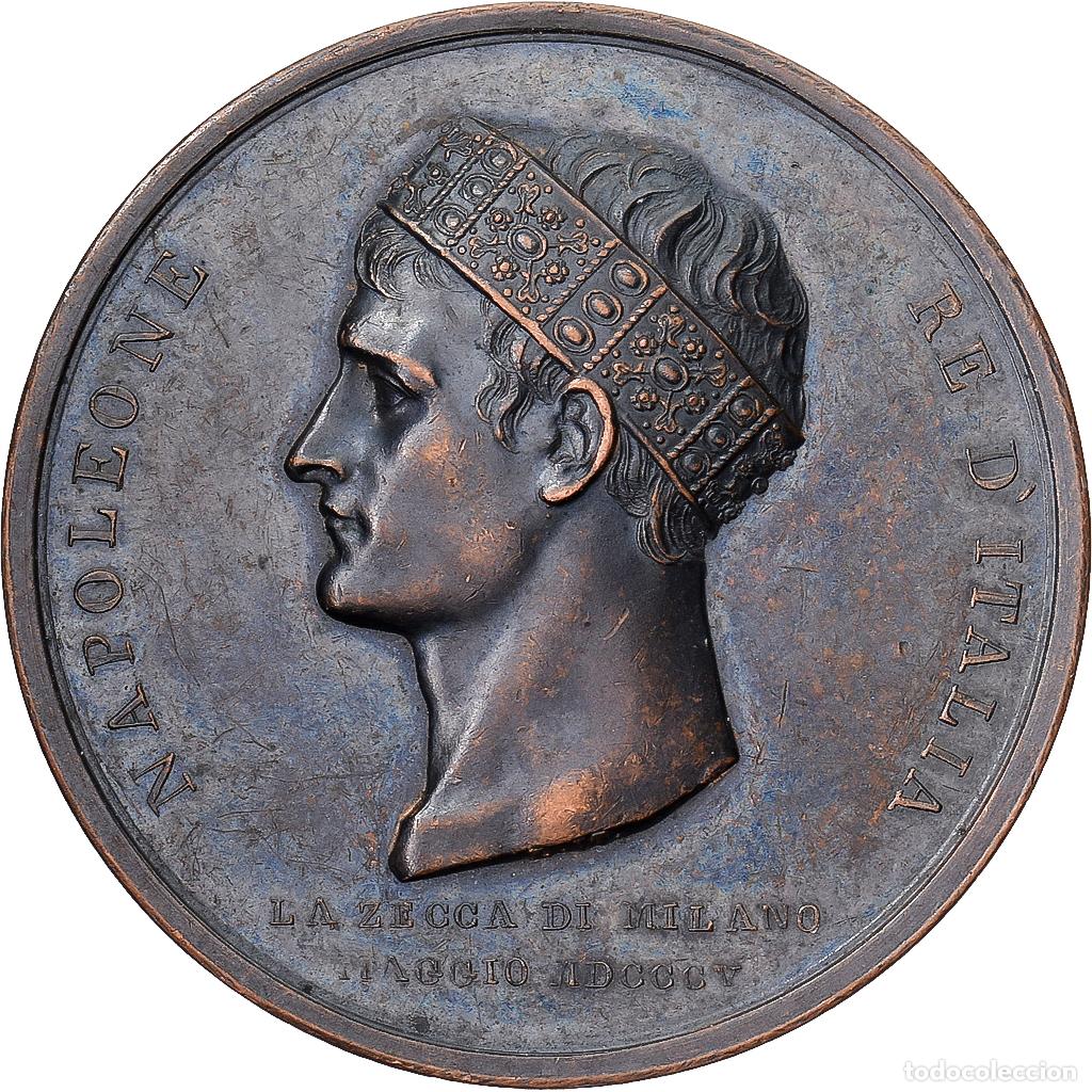 Medallas tem&aacute;ticas: [#1214949] Italia, medalla, Napol&eacute;on couronn&eacute; Roi d'Italie, 1805, Milan, Cobre
