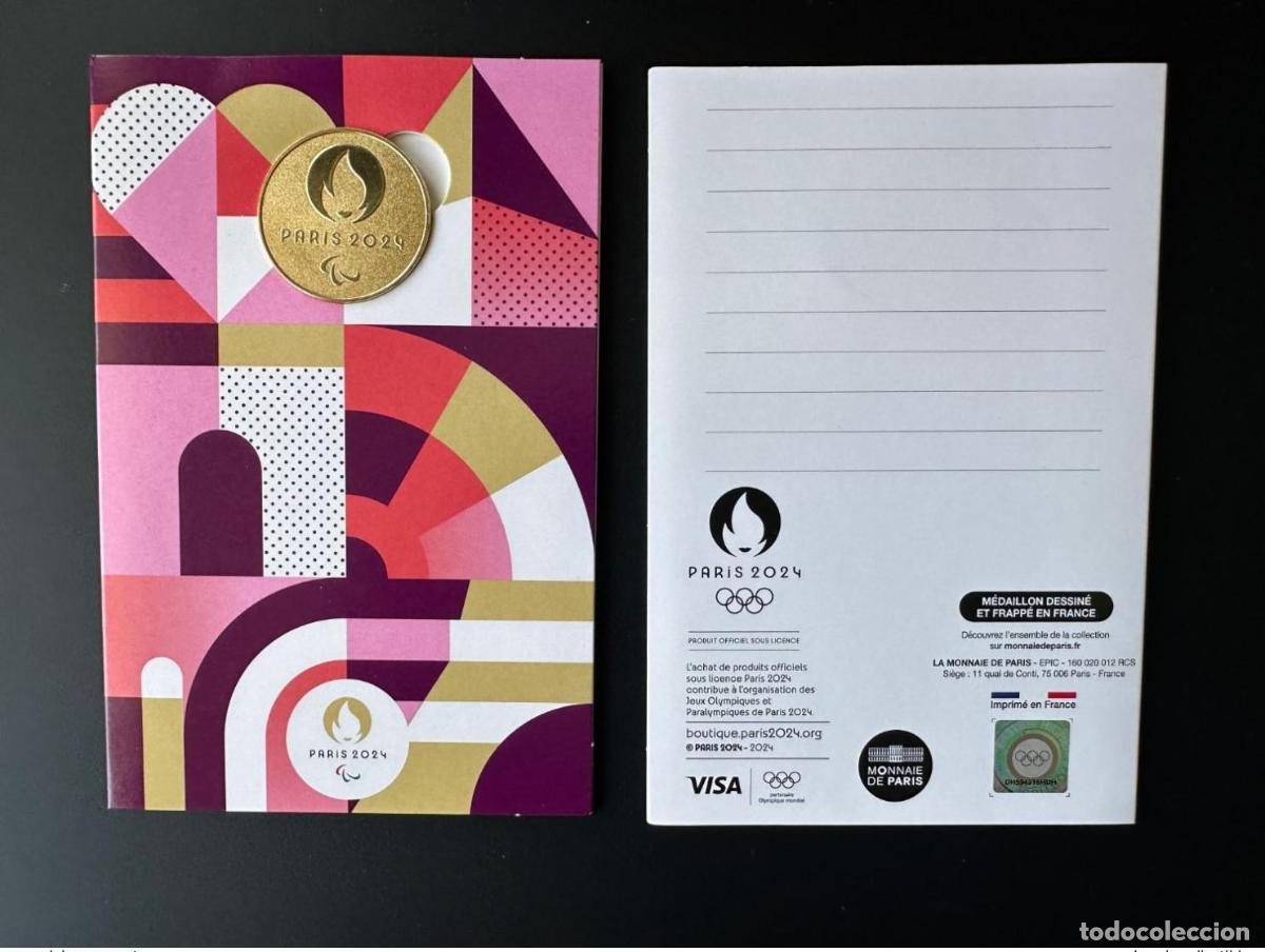 Thematic medals: Tarjeta rosa con s&iacute;mbolo tur&iacute;stico de los Juegos Ol&iacute;mpicos Par&iacute;s 2024 Francia
