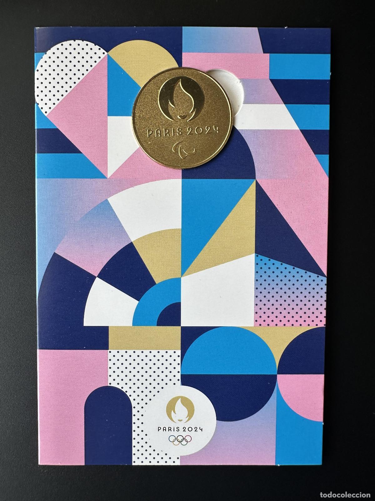 Thematic medals: Tarjeta azul con s&iacute;mbolo tur&iacute;stico de los Juegos Ol&iacute;mpicos Par&iacute;s 2024 Francia