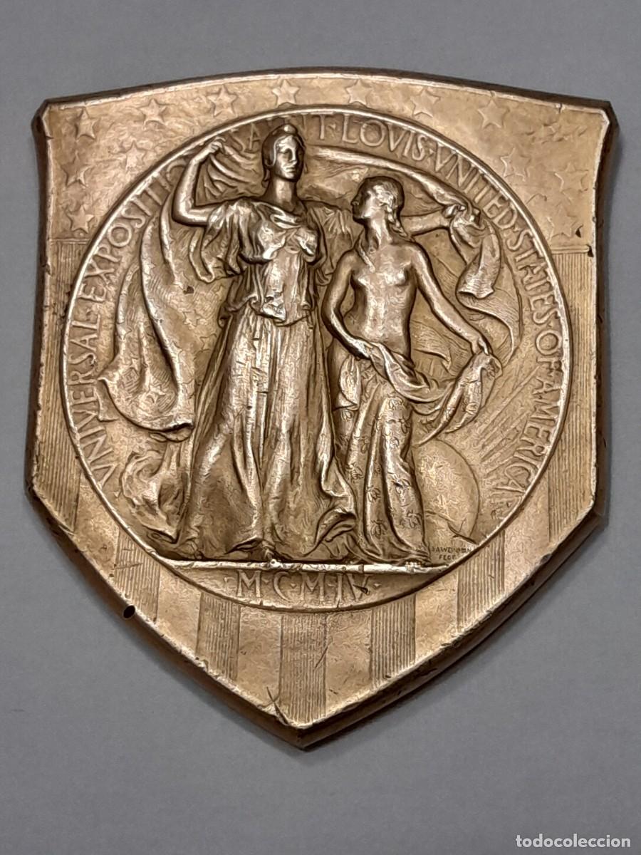 Medallas tem&aacute;ticas: Medalla gran premio exposici&oacute;n Louisiana Eeuu 1904 bronce dorado Alexander Weinman