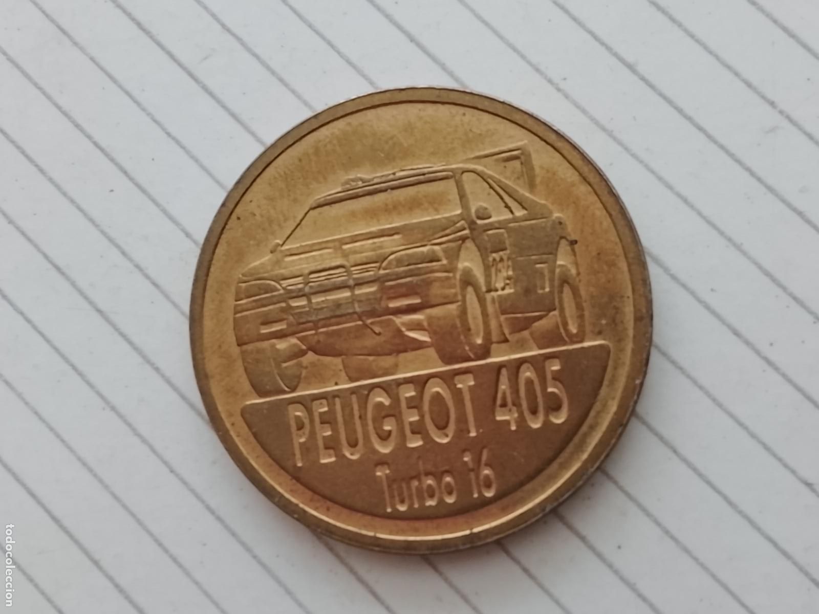 Medallas tem&aacute;ticas: FICHA MONEDA PEUGEOT 405 TURBO 16 VENCEDOR PARIS DAKAR 89