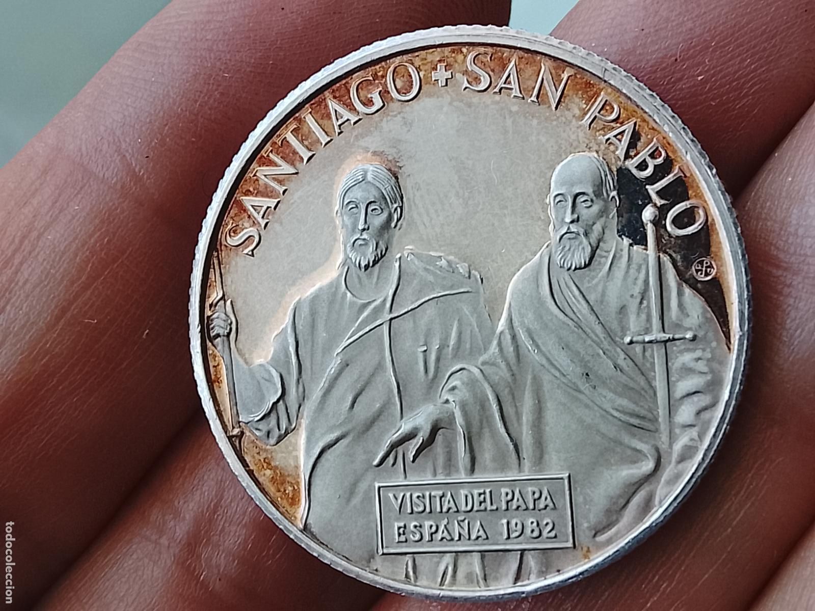 Medallas tem&aacute;ticas: Medalla de plata. Visita a Espa&ntilde;a de Juan Pablo II. Santiago y San Pablo