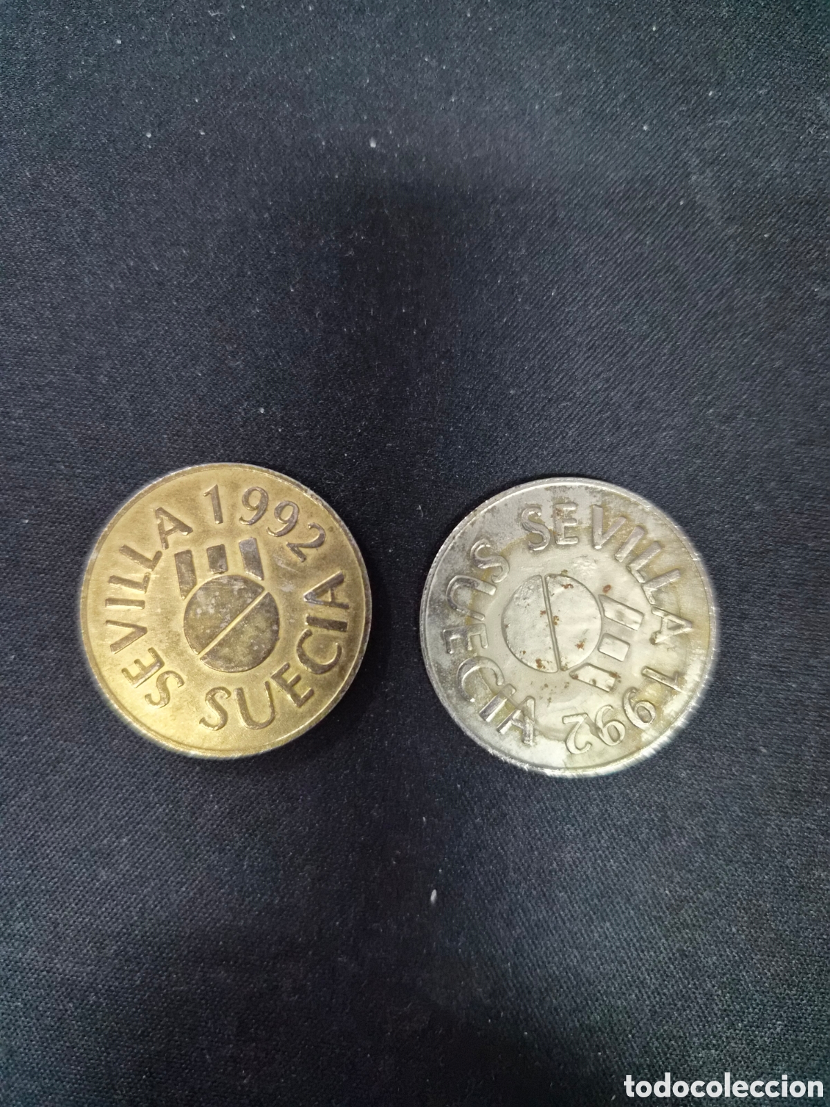 Medallas tem&aacute;ticas: Lote 2 fichas Pabell&oacute;n de Suecia Sevilla 1992 &ndash; Expo 92