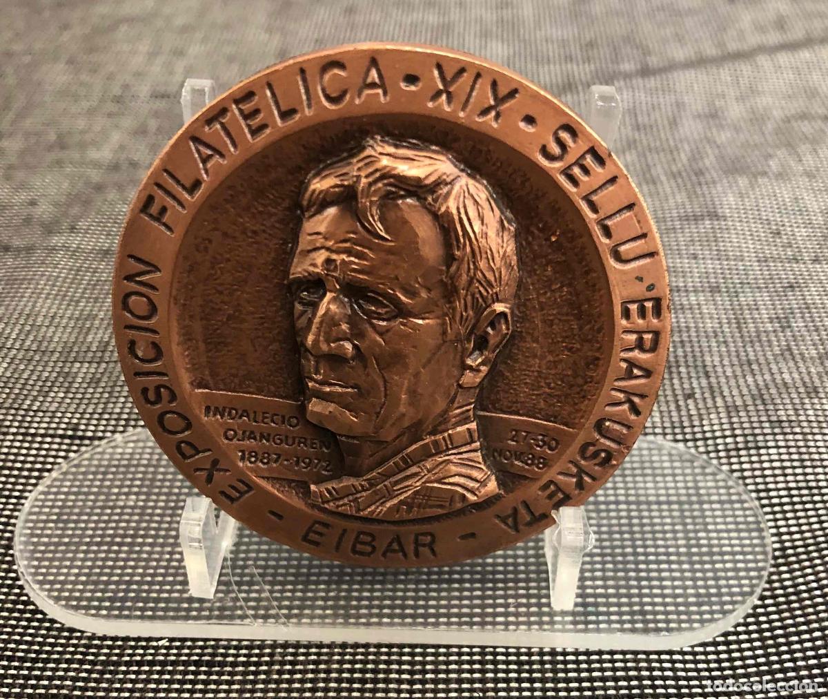 Medallas tem&aacute;ticas: MONEDA MEDALLA XIX EXPOSICION FILATELICA ARRATE EIBAR. INDALECIO OJANGUREN 1887-1972