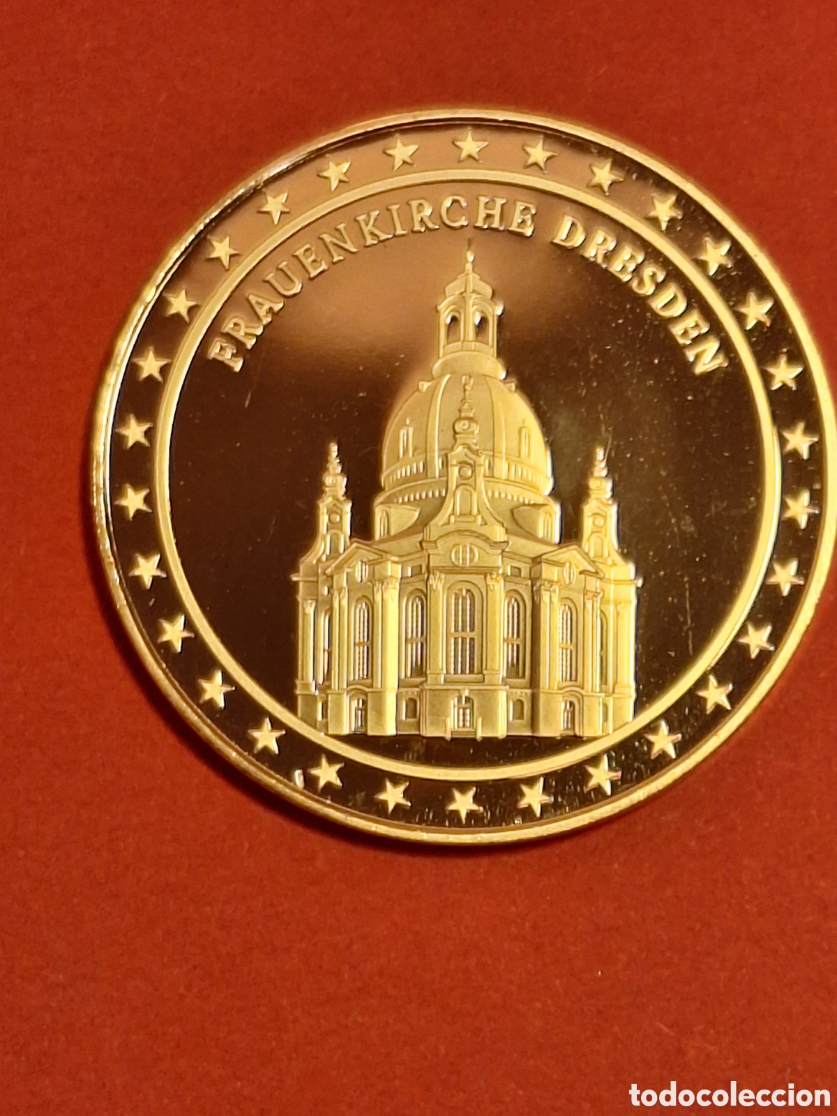 Medallas tem&aacute;ticas: Medalla Frauenkirche Dresden &ndash; Alemania &ndash; &Aacute;guila y escudos de los L&auml;nder &ndash; Dorada &ndash; 40 mm