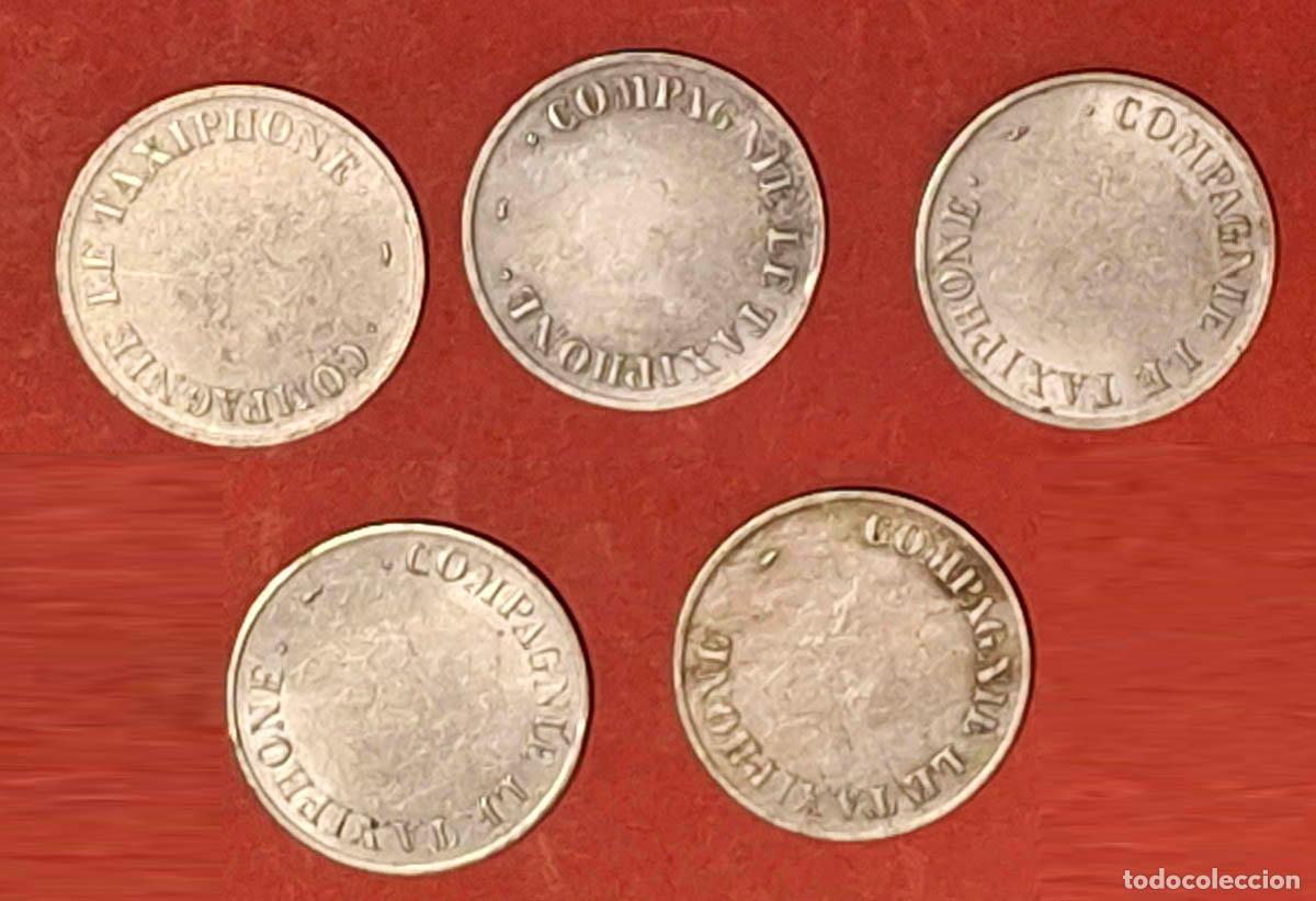 Medallas tem&aacute;ticas: 5 fichas tel&eacute;fono p&uacute;blico Compagnie Le Taxiphone, Francia
