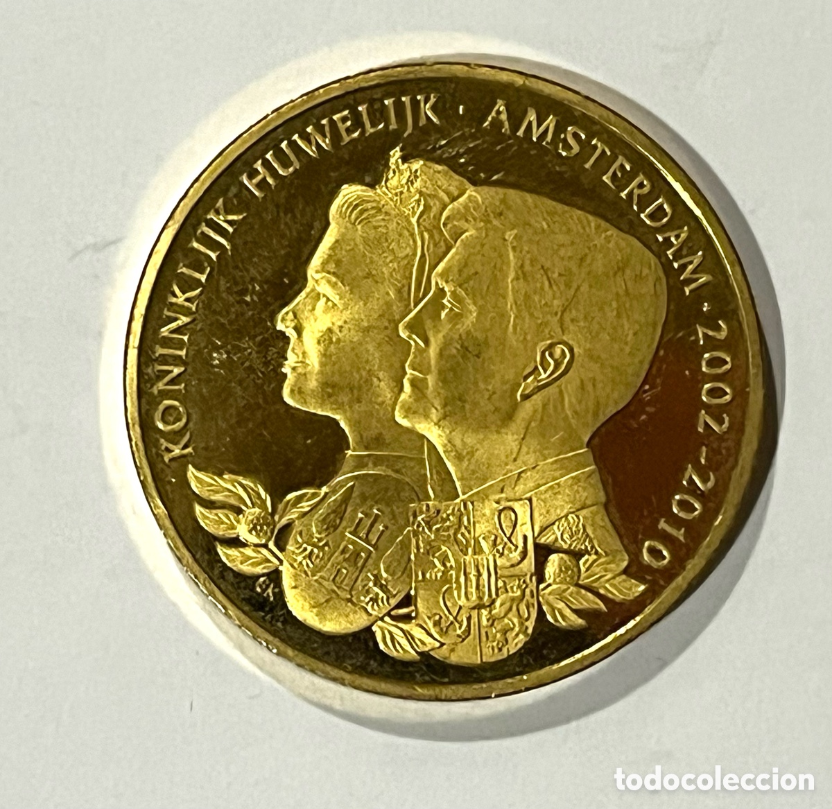 Medallas tem&aacute;ticas: MONEDA PAISES BAJOS: 10 FLORINES 2010, BRONCE BA&Ntilde;ADO EN ORO - BODA REAL, ALEXANDER & MAXIMA