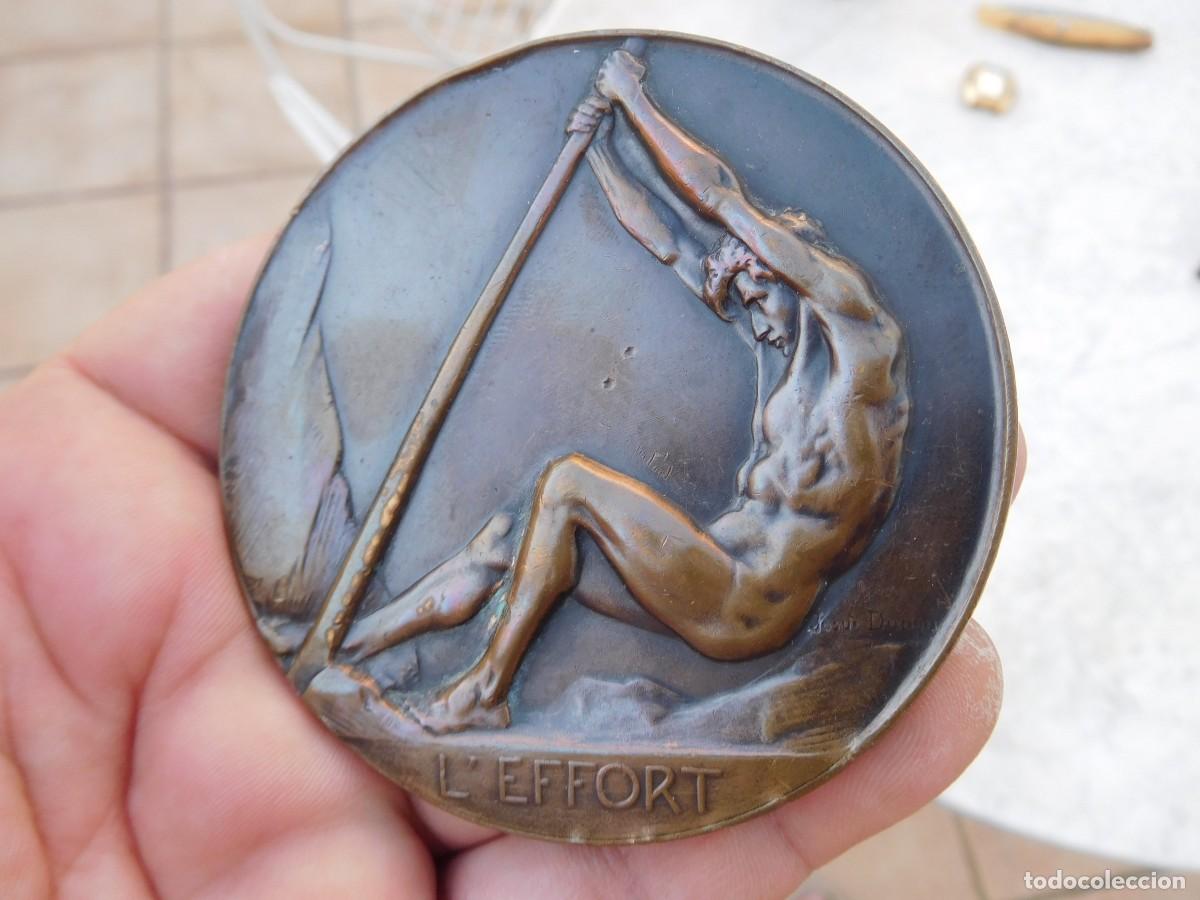 Medallas tem&aacute;ticas: Medalla de bronce antigua L'effort Philips 1929 1939 Josue Dupon