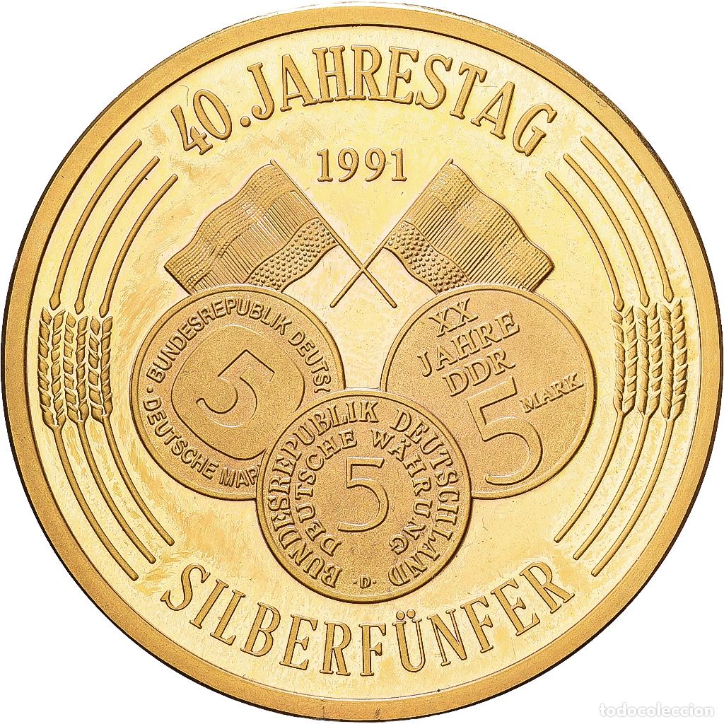 Medallas tem&aacute;ticas: [#1216673] Alemania, medalla, 40 Years of 5 Silver Mark, 1991, Cobre - n&iacute;quel dorado, EBC