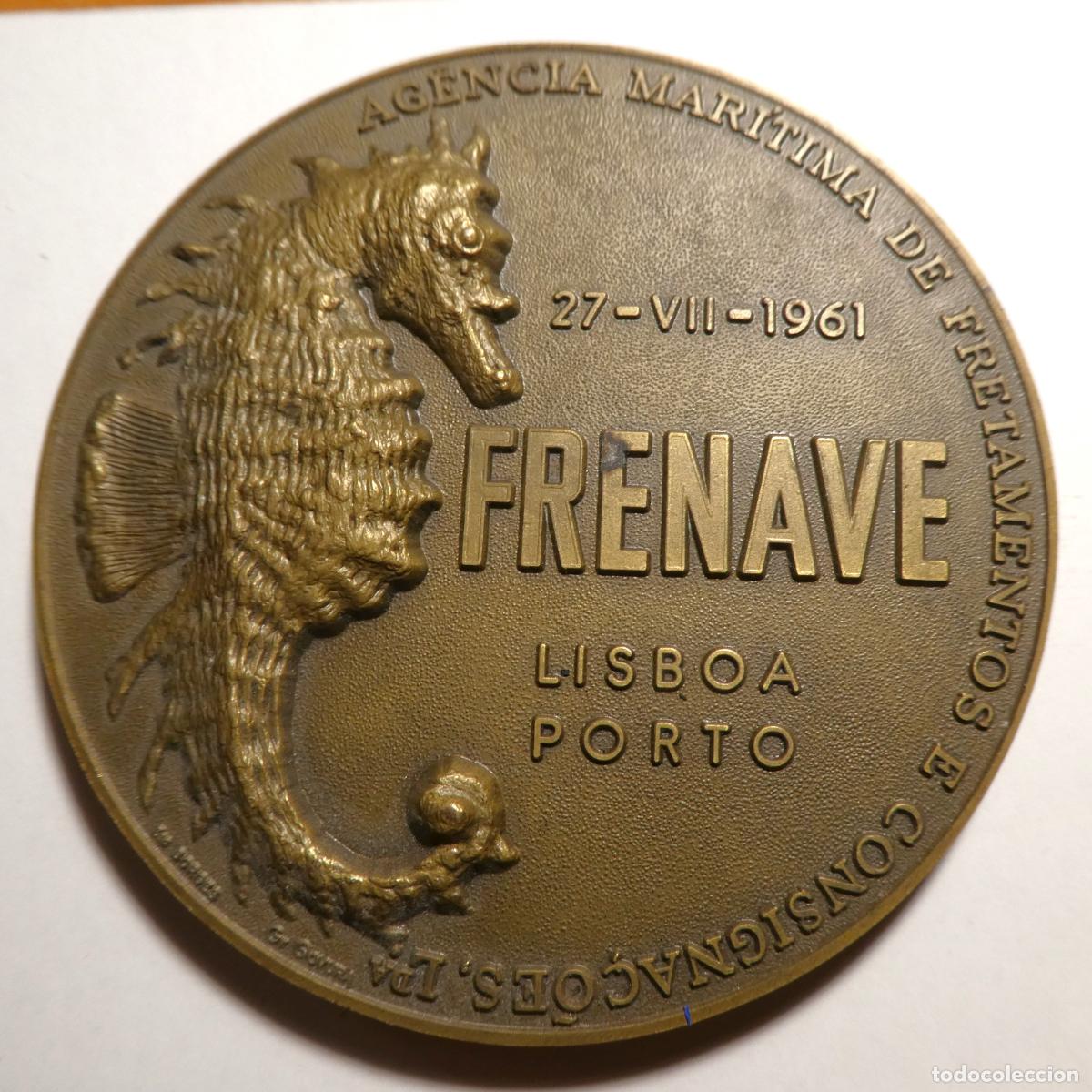 Medallas tem&aacute;ticas: Medalla de bronce Frenave 1961 Portugal puerto de Lisboa Caballito de Mar