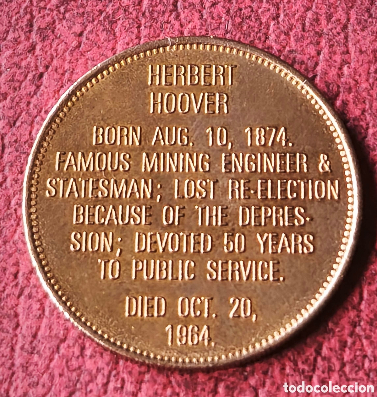 Medallas tem&aacute;ticas: EEUU. 1992. Token. Hoover - Foto 2