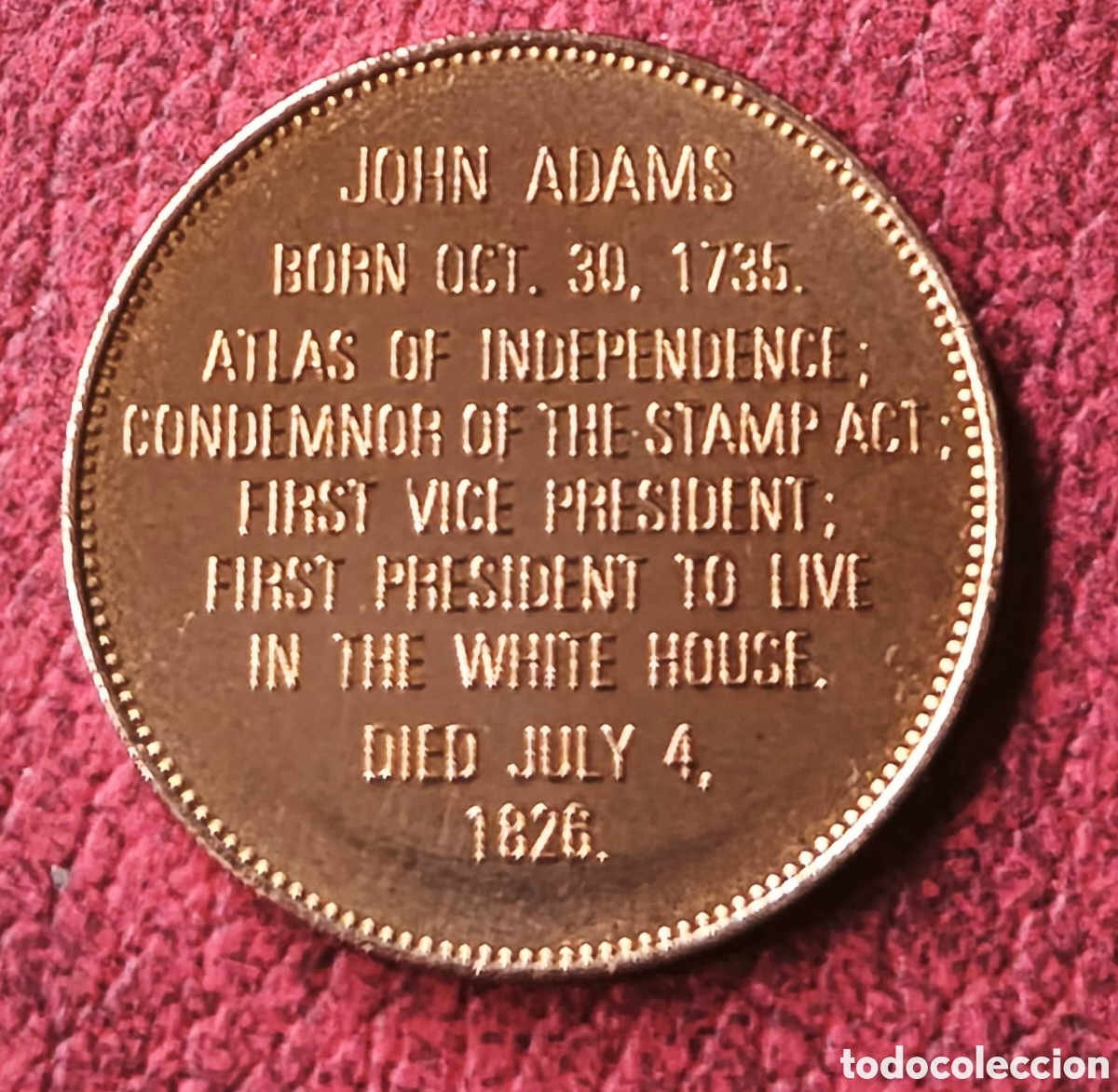 Medallas tem&aacute;ticas: EEUU. 1992. Token. Adams - Foto 2