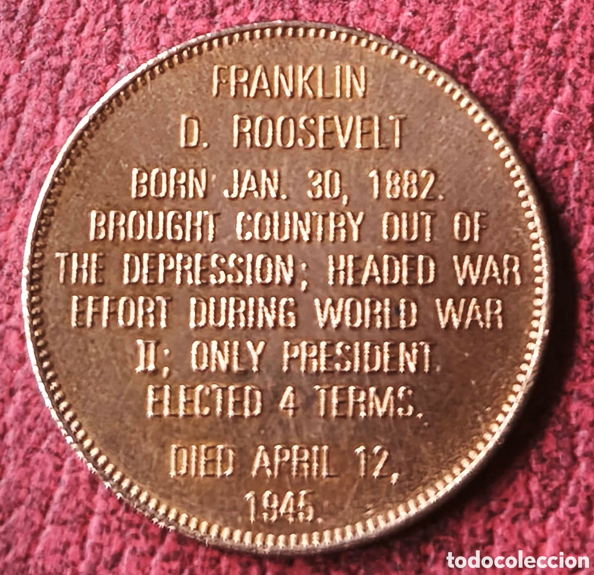 Medallas tem&aacute;ticas: EEUU. 1992. Token. Roosevelt - Foto 2