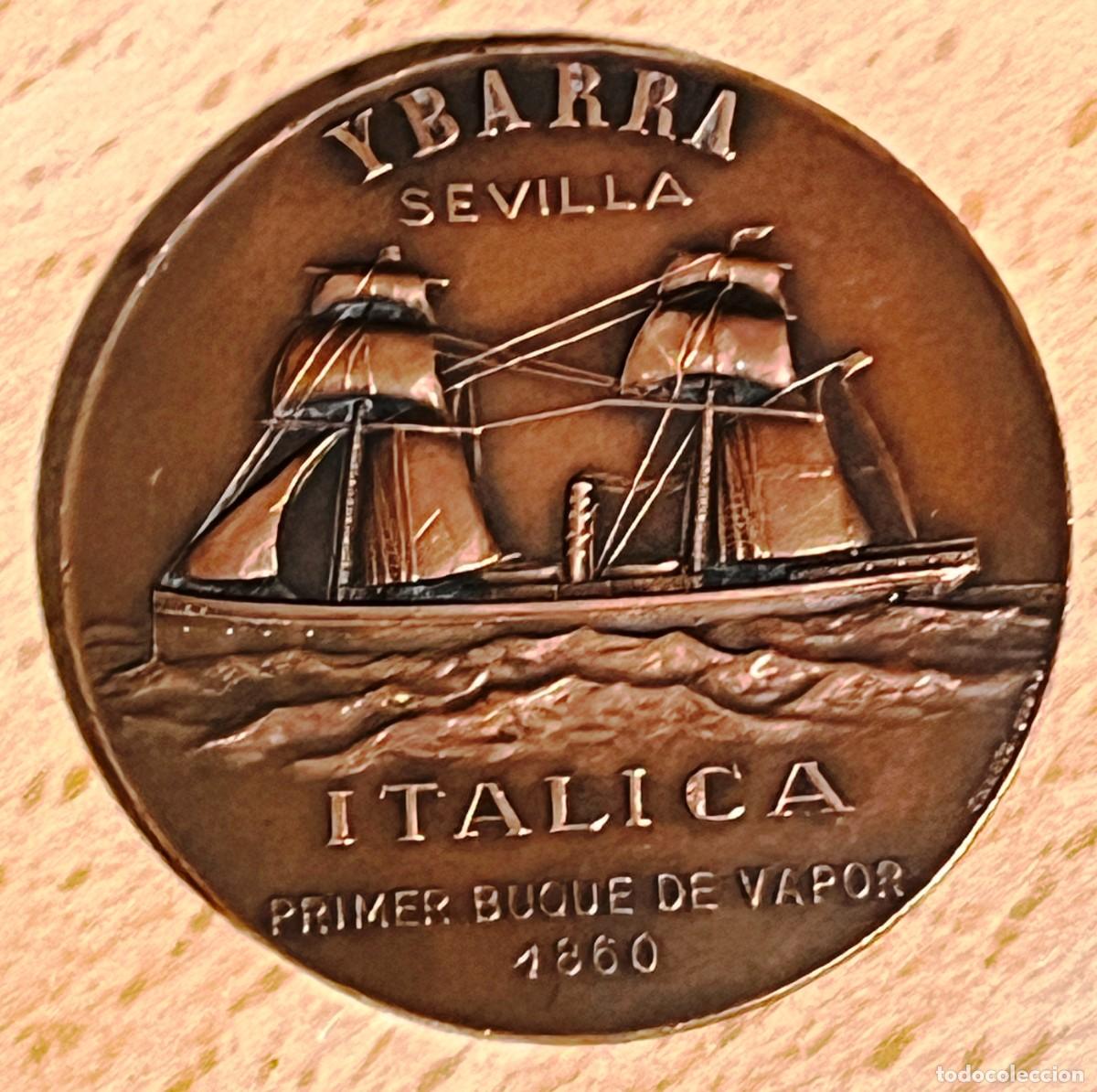 Medallas tem&aacute;ticas: MEDALLA BRONCE CRUCEROS YBARRA, CABO SAN VICENTE, VAPOR IT&Aacute;LICA 1860, FIRMADA CALIC&Oacute;, 50 MM
