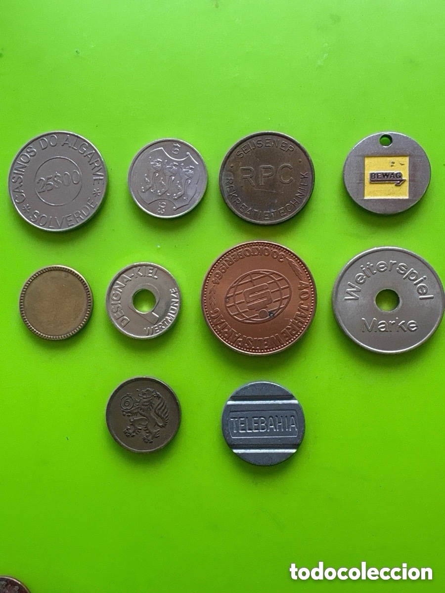 Medalhas tem&aacute;ticas: Lote 10 fichas, token internacionales, monedas (A15)