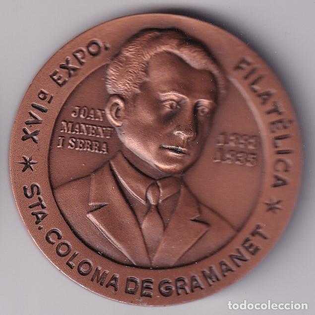Medaglie tematiche: MEDALLA XVI EXPO FILATELICA HOMENAJE A JOAN MANENT I SERRA DE SANTA COLOMA GRAMANET DEL A&Ntilde;O 1980