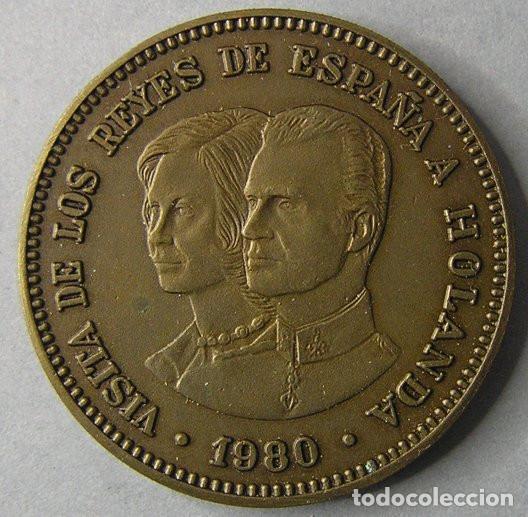 Medallas tem&aacute;ticas: MEDALLA DE COBRE DE LA VISITA DE LOS REYES DE ESPA&Ntilde;A A HOLANDA (1980)