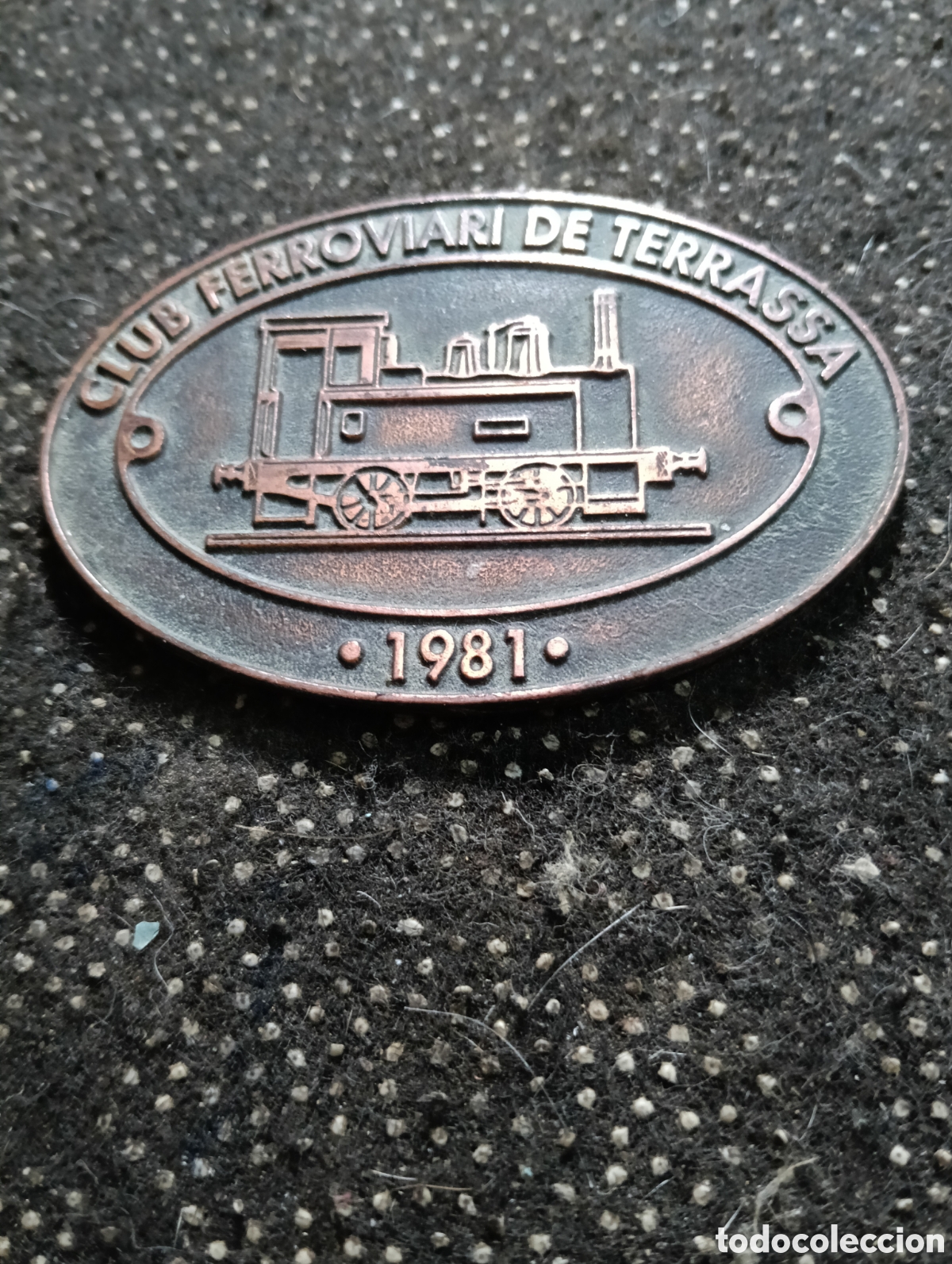 Medallas tem&aacute;ticas: Medalla o placa del Club Ferroviario de Tarrassa 1981 en metal mide 7 x 5 cm