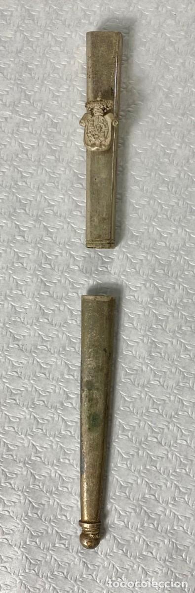 Militaria: Brocal y contera para vaina de cuero de espada Siglo XIX Original 1 Plata