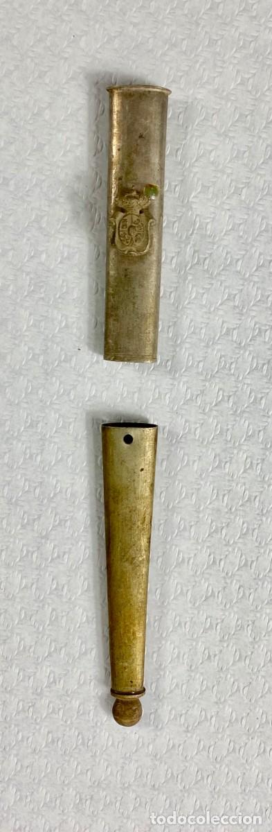 Militaria: Brocal y contera para vaina de cuero de espada Siglo XIX Original 3