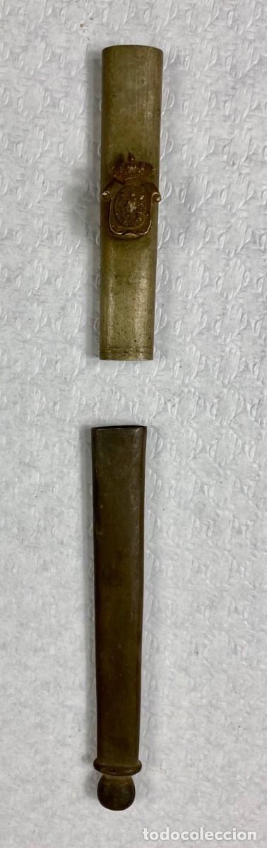 Militaria: Brocal y contera para vaina de cuero de espada Siglo XIX Original 14
