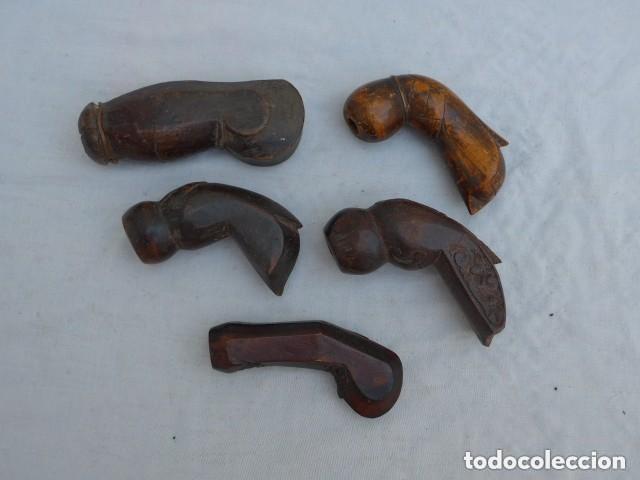 Militaria: 5 ANTIGUAS EMPU&Ntilde;ADURAS MANGO DE CUCHILLO KRISS O KERIS KRIS INDONESIO ASIATICO ORIGINALES