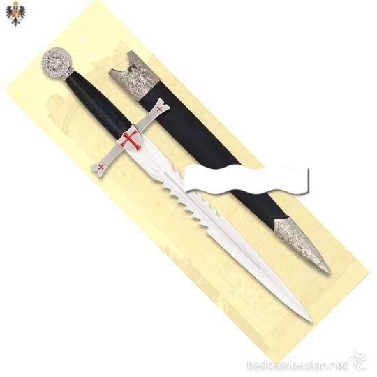 Militaria: CUCHILLO DAGA TEMPLARIA PLATA + FUNDA. 36 CMS - Foto 1
