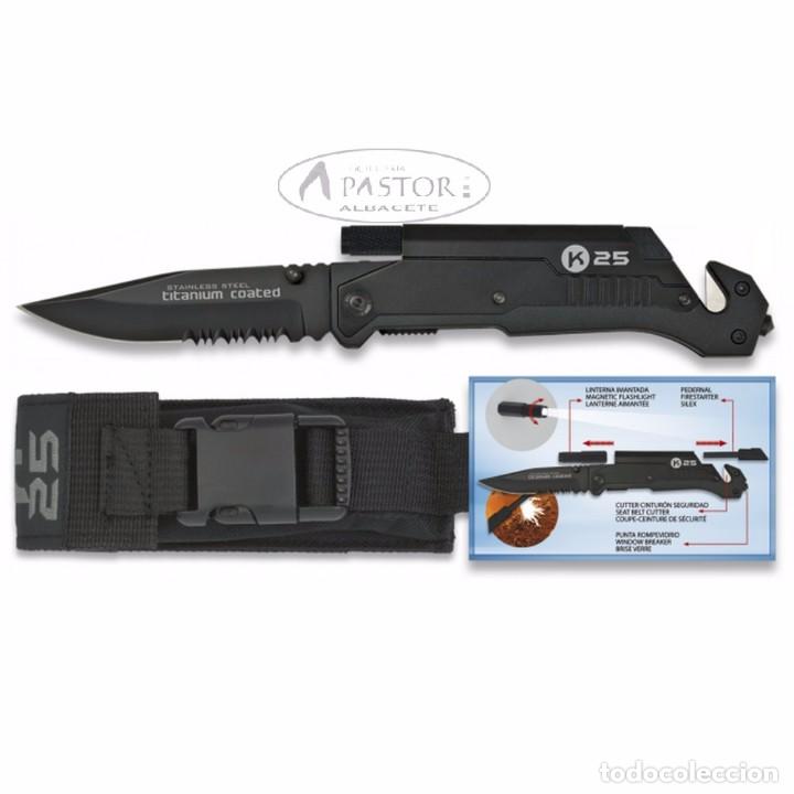 Militaria: navaja K25 Pedernal/linterna. 9cm