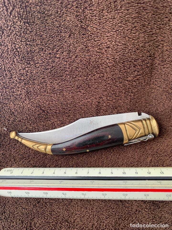 Militaria: CUCHILLO NAVAJA MANGO DE BRONCE Y MADERA 25 CMS - Foto 4