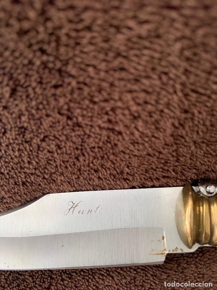 Militaria: CUCHILLO NAVAJA MANGO DE BRONCE Y MADERA 25 CMS - Foto 6