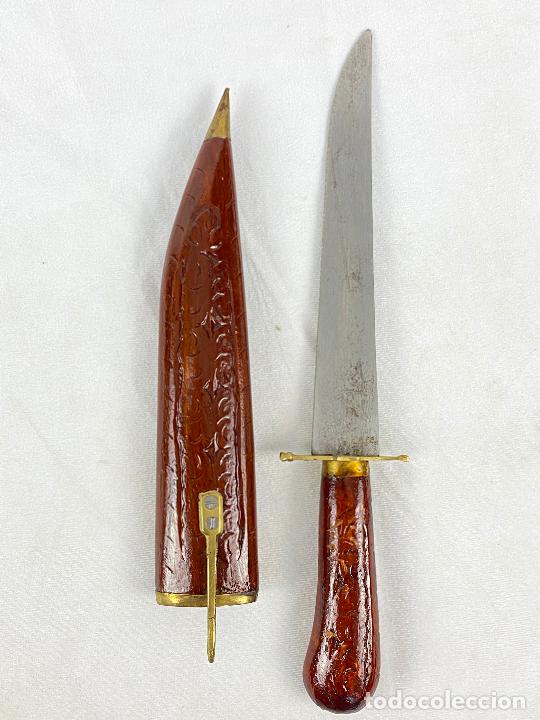 Militaria: CUCHILLO, MACHETE CON MANGO Y FUNDA EN MADERA 30 CM - Foto 4