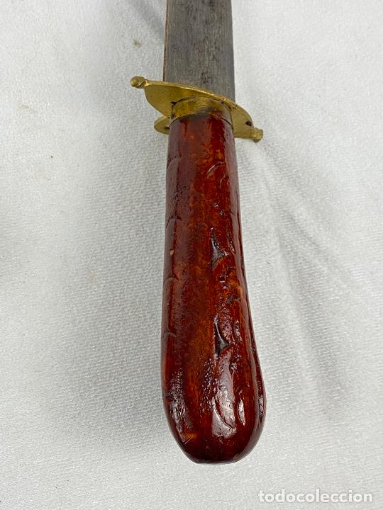 Militaria: CUCHILLO, MACHETE CON MANGO Y FUNDA EN MADERA 30 CM - Foto 8