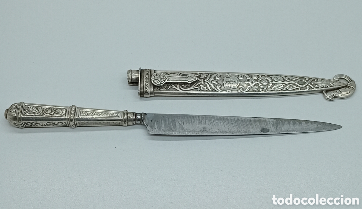 Militaria: Antiguo Cuchillo Facon De Plata, Largo Hoja 13,5 cm