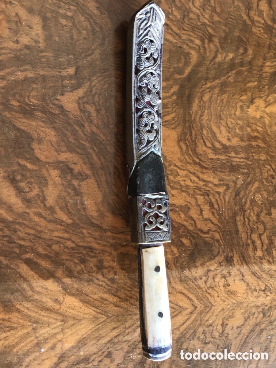 Militaria: Cuchillo con mango de hueso y asta - Foto 1