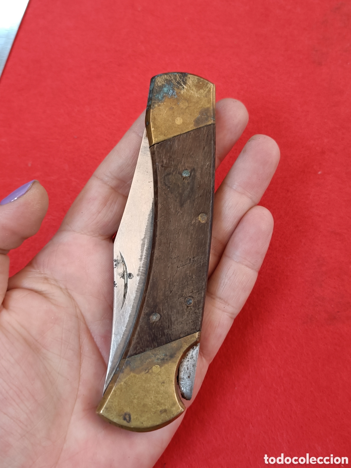 Militaria: ANTIGUA NAVAJA. MADERA Y BRONCE - Foto 6