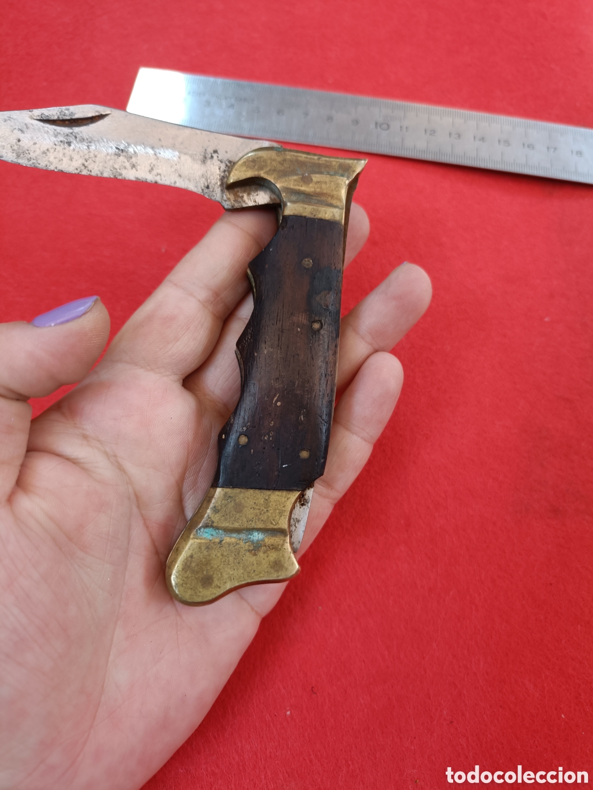 Militaria: ANTIGUA NAVAJA. MADERA Y BRONCE - Foto 4