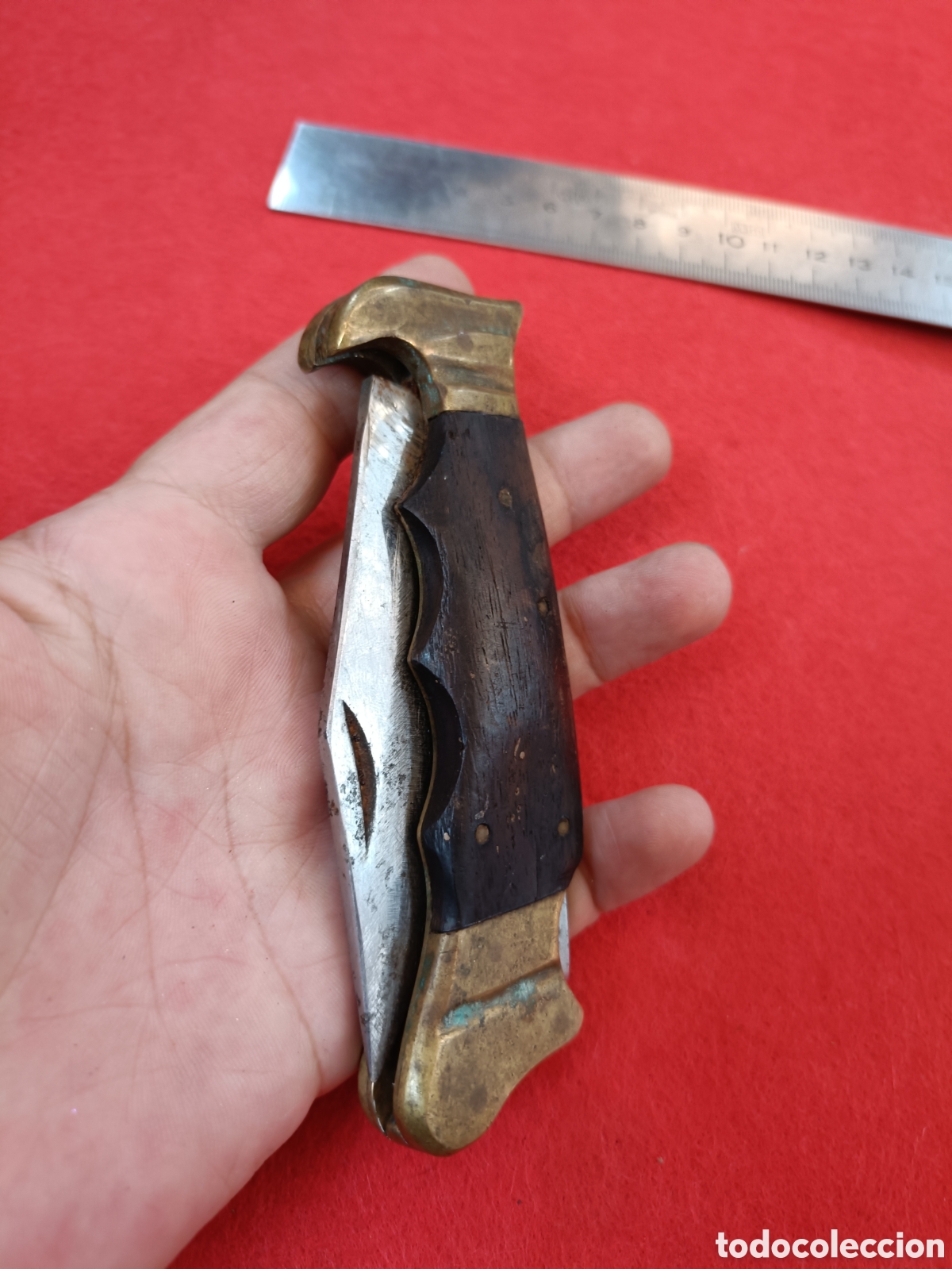Militaria: ANTIGUA NAVAJA. MADERA Y BRONCE - Foto 6