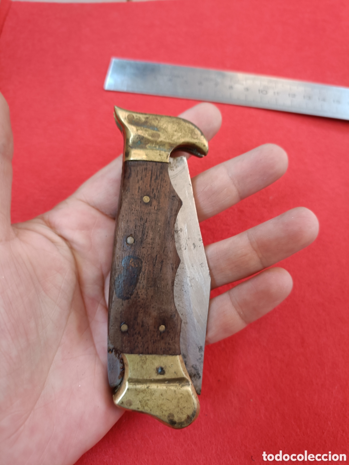 Militaria: ANTIGUA NAVAJA. MADERA Y BRONCE - Foto 7