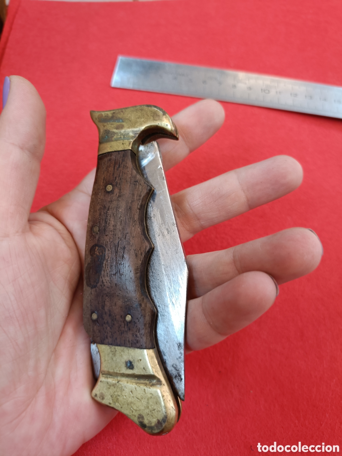 Militaria: ANTIGUA NAVAJA. MADERA Y BRONCE - Foto 8