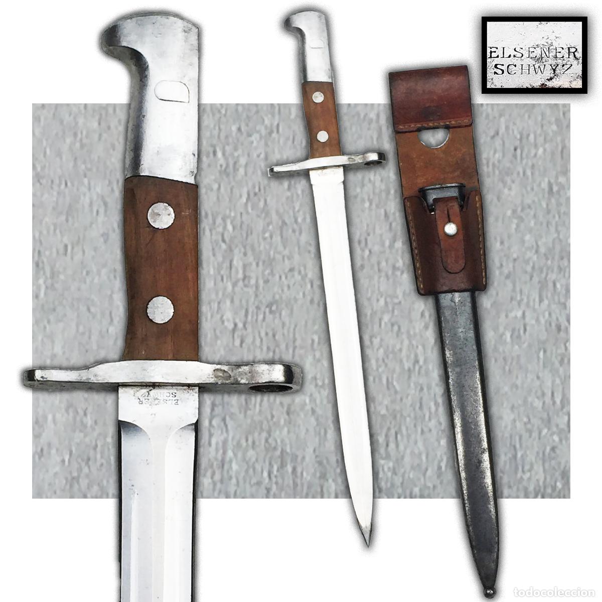 Militaria: TRES BELLE ET RARE BAIONNETTE / POIGNARD DE COMBAT SUISSE, ELSENER SCHWYZ, MODELE 1906, ORIGINAL 02