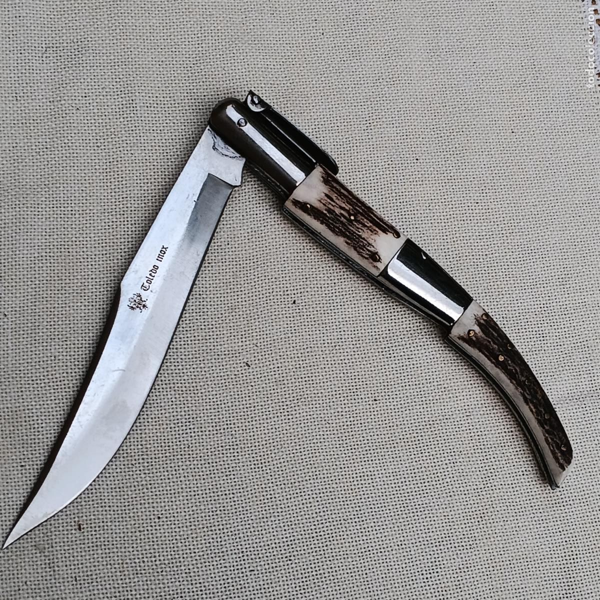 Military Antiques: NAVAJA GRANDE MARCADA TOLEDO INOX - 4 MUELLES - MIDE ABIERTA 34 CMS.