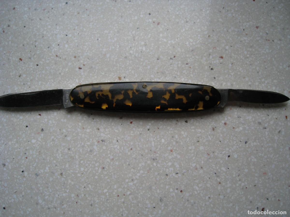 Militaria: ANTIGUA NAVAJA ACERO AL CARBONO DE DOS HOJAS MARCA SOLINGEN EN BUEN ESTADO