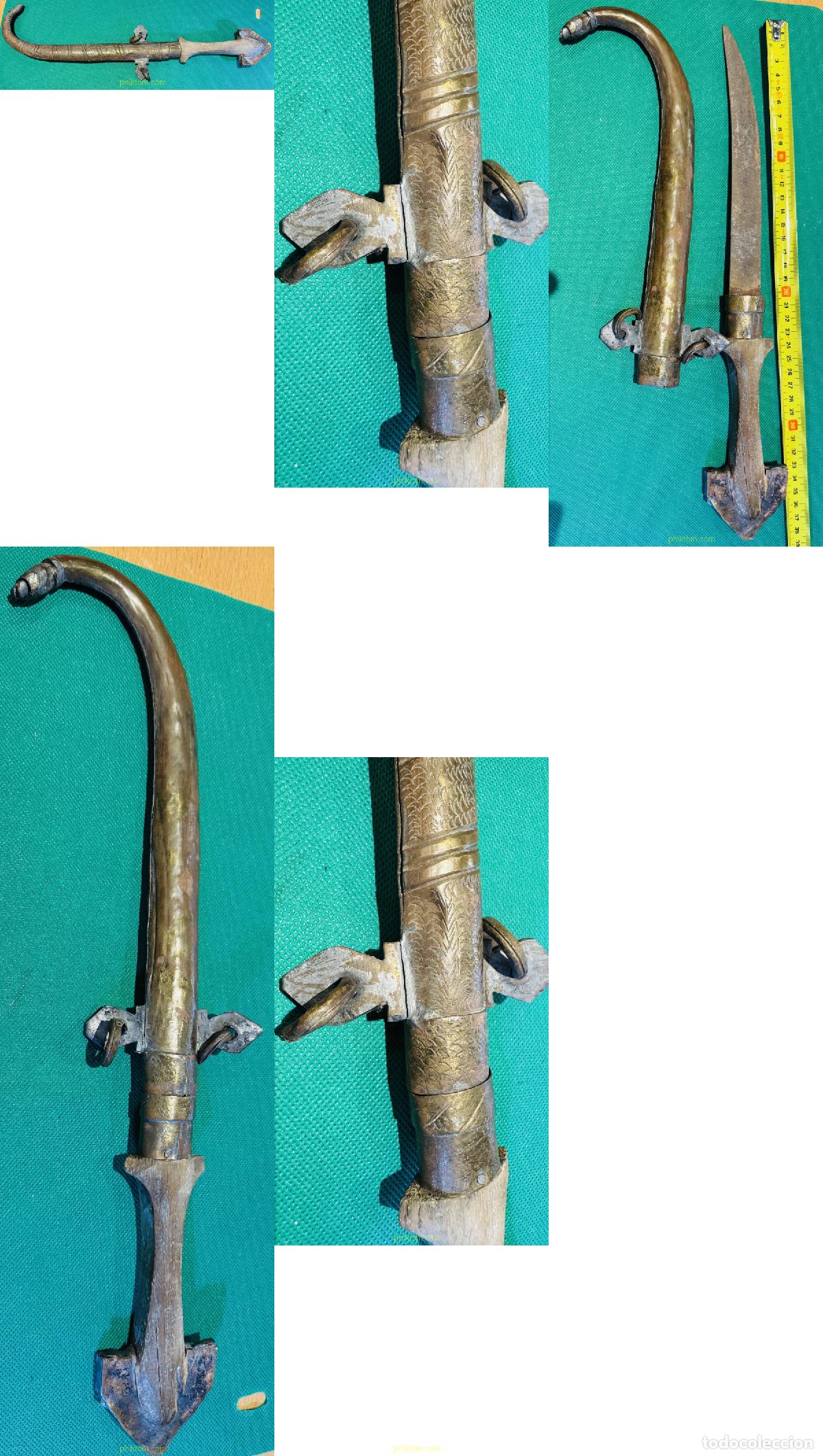 Militaria: ANTIGUO PU&Ntilde;AL DAGA METAL Y MANGO DE MADERA 43 cm