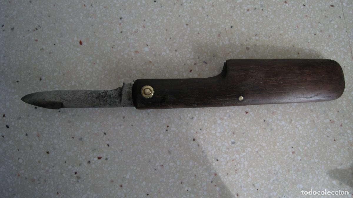 Militaria: ANTIGUA Y RARA NAVAJA PLEGABE PALO SANTO Y ACERO AL CARBONO LA MARCA SON UNA BARCA CON 3 REMEROS