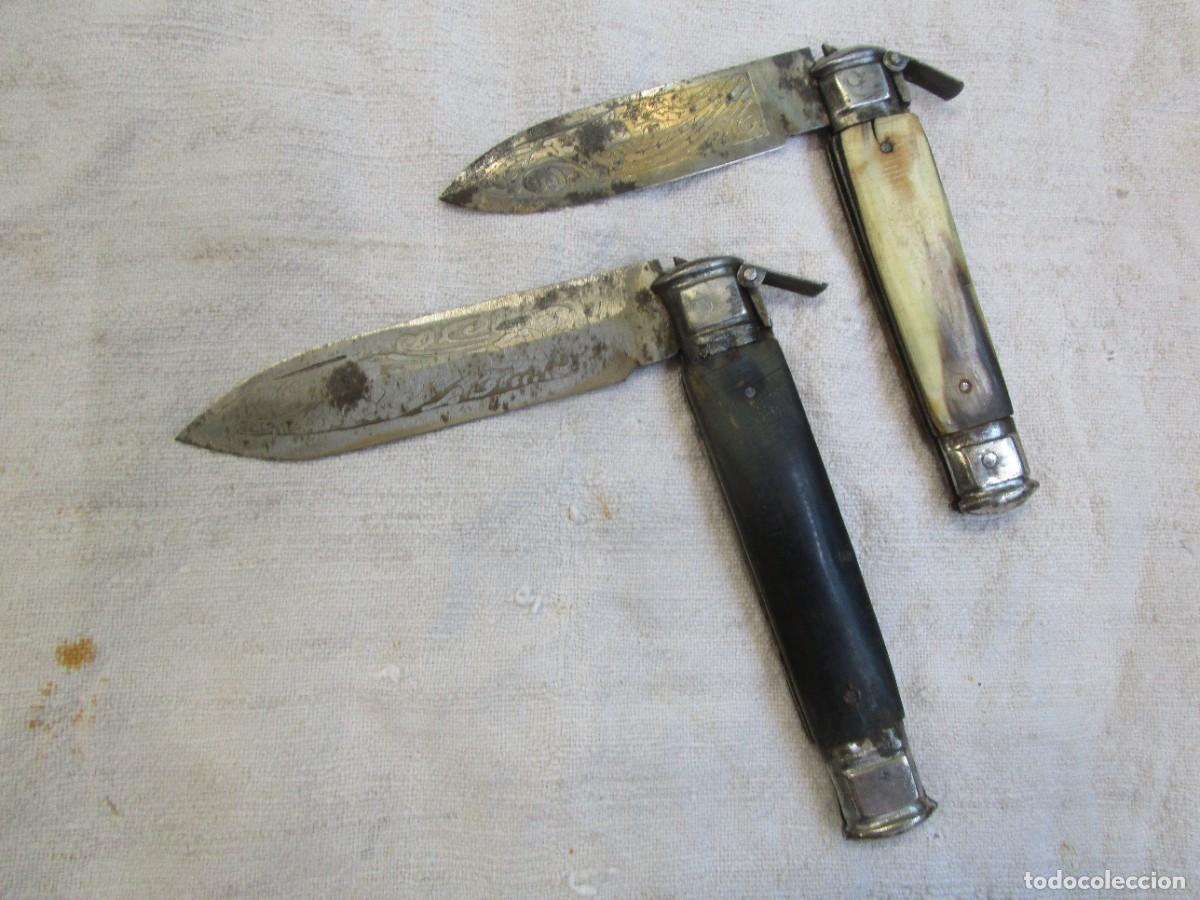 Militaria: * 2 NAVAJAS ANTIGUAS &rdquo; ZAFRILLA &rdquo; DAMASQUINADAS AL ACIDO, 1930/40, SIN USO PREVIO, MALA CONSERVACION