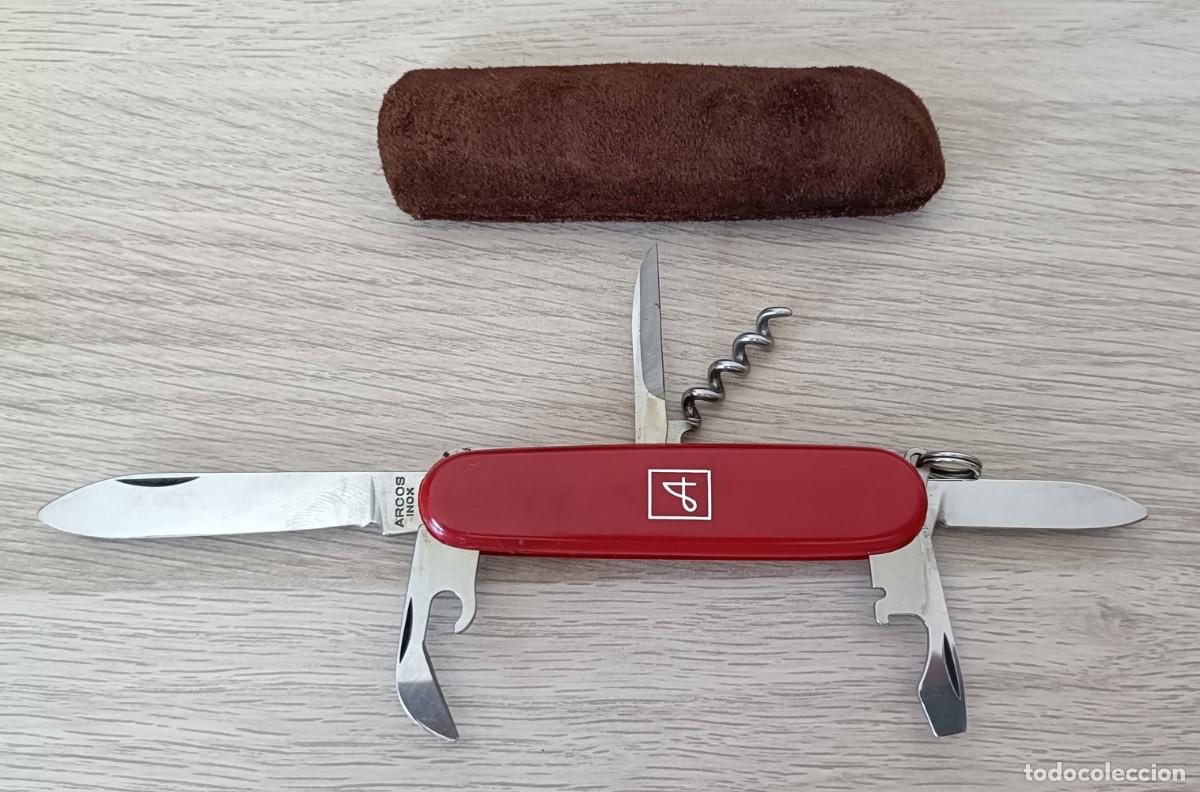 Militaria: Antigua Navaja Multiusos ARCOS, Albacete, con Funda, Acero Inoxidable, Tipo Victorinox