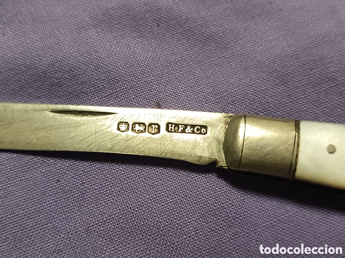 Militaria: ANTIGUA NAVAJA FRUTERA DE PLATA Y NACAR, INGLESA, CON MARCAS